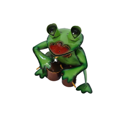 Frog playing double drums 14 cm