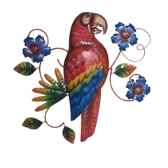 Parrot on flowers and leaves wall hanging 37 cm