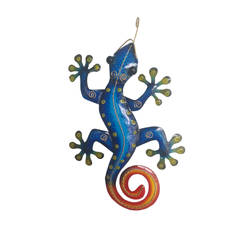 Gecko wall decoration in Batik blue and orange 30 cm