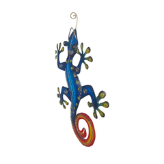 Gecko wall decoration in Batik blue and orange 30 cm