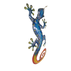 Gecko wall decoration in Batik blue and orange 50 cm