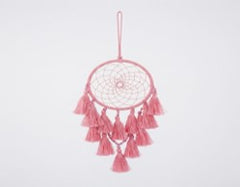 Dream catcher ring pink with macrame tassles with 8 cm drop 24 cm