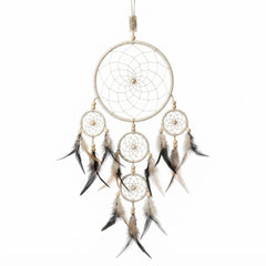 Dream catcher large ring 4 smaller rings and feathers 12 cm drop 60 cm