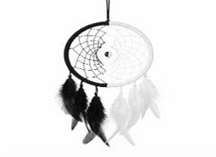 Dream catcher half black half white with feather 27 cm drop 70 cm