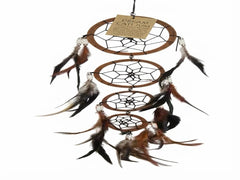 Dream catcher with 3 smaller rings and feathers 9 cm drop 60 cm