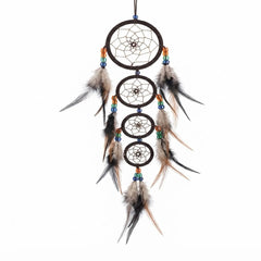 Dream catcher with 3 smaller rings and feathers 6 cm drop 50 cm