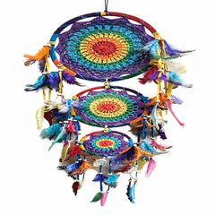 Dream catcher with 3 rings and feathers 22 cm drop 100 cm