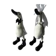 Wedding ducks white with black accessories 30cm