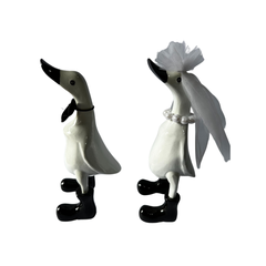 Wedding ducks white with black accessories 30cm