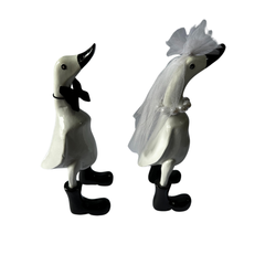 Wedding ducks white with black accessories 30cm