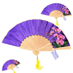 Hand Fan Purple with flower pattern 25 cm