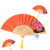 Hand Fan Orange with flower pattern 25 cm