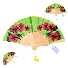 Hand Fan Green with flower pattern 25 cm