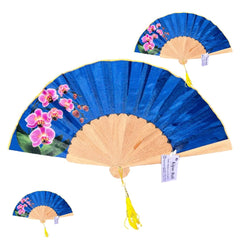 Hand Fan Blue with flower pattern 25 cm