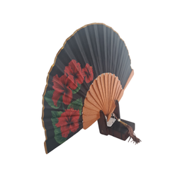 Hand Fan Black with flower pattern 25 cm