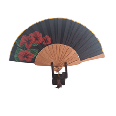 Hand Fan Black with flower pattern 25 cm