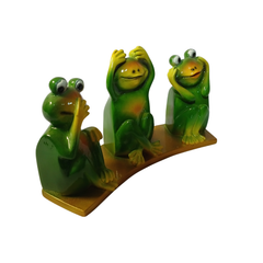 Frogs green set of 3 in resin see no evil 12 cm high
