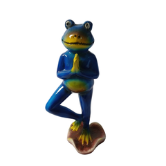 Frog blue standing and praying in resin 25 cm high