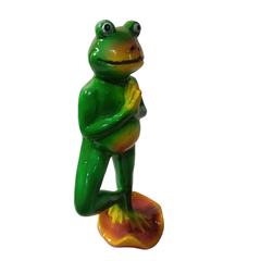 Frog green standing and praying in resin 25 cm high