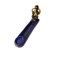 Incense stick holder blue with Shaolin in resin 26 cm long