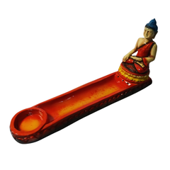 Incense stick holder red with Budha in resin 26 cm long
