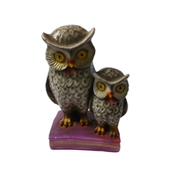 Owl and baby brown in resin 14 cm high