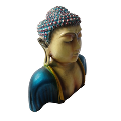 Budha bust in blue in resin 25 cm high