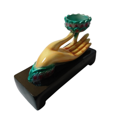 Hand incense holder and candle holder aqua in resin 17 cm long