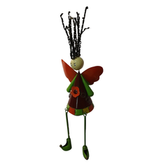 Sitting angel metal art red 46 cm long