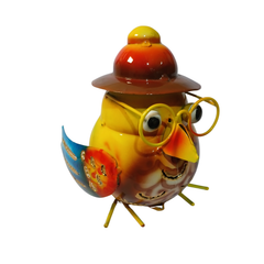 Owl tea light holder in yellow 13 cm high