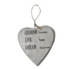 Sign heart shape "Cherish, live, dream" 14 cm