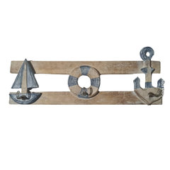Wall key holder - 3 hooks - sail boat, life buoy and anchor 50 cm