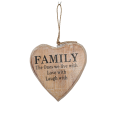 Heart hanging "Family the ones we live with, Love with, Laugh with" 14 cm