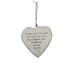 Heart hanging " People walk through our lives, but only true friends leave footprints on our hearts" 14 cm