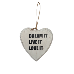 Heart hanging "dream it, live it, love it" 14 cm