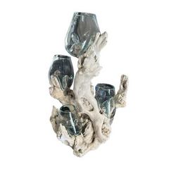 4 glass jars 13 cm dia on wood stand 46 cm high