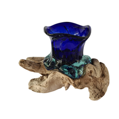 Wood glass blue 16 x 18 cm