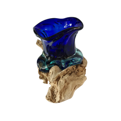 Wood glass blue 16 x 18 cm