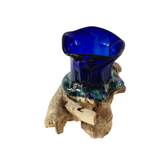 Wood glass blue 16 x 18 cm