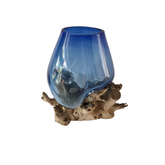 Wood glass blue 15 x 12 cm
