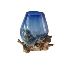 Wood glass blue 15 x 12 cm