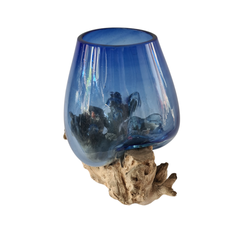 Wood glass blue 15 x 12 cm