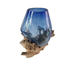 Wood glass blue 15 x 12 cm