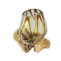 Wood glass 2 colors (brown) 13 x 15 cm