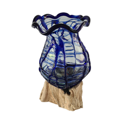 wood glass 2 colors blue 20 x 20 cm