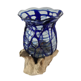 wood glass 2 colors blue 14 x 14 cm cm