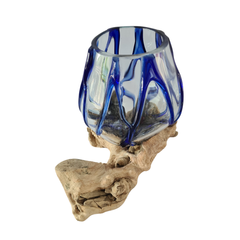 Wood glass 2 colors blue 13 x 15 cm