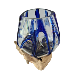 Wood glass 2 colors blue 13 x 15 cm