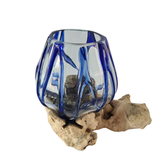 Wood glass 2 colors blue 13 x 15 cm