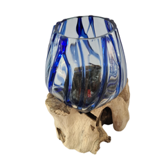 Wood glass 2 colors blue 15 x 19 cm